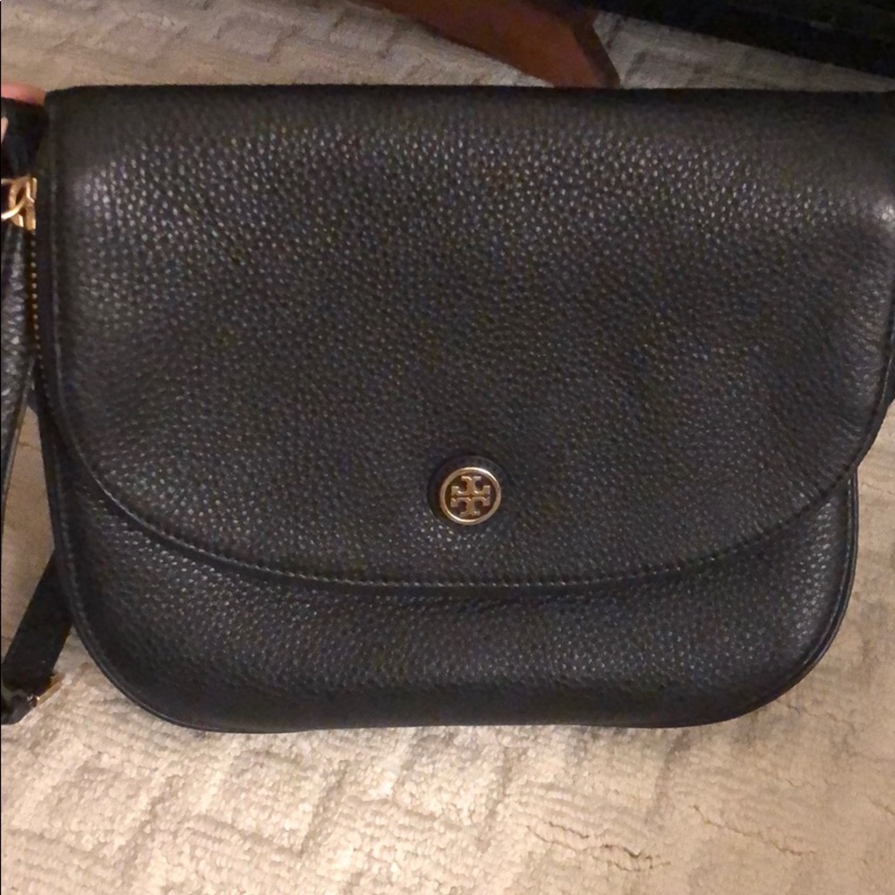Black pebbled leather Tory Burch crossbody bag